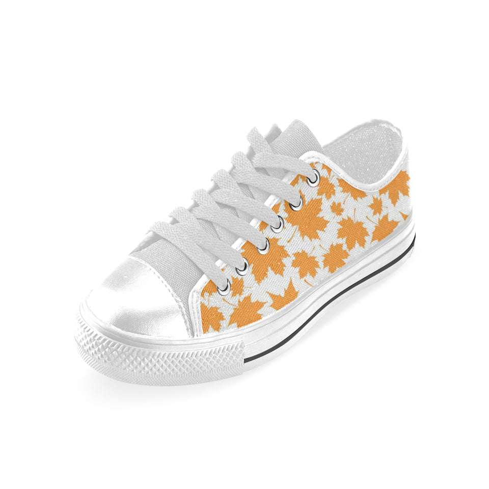 Orange Maple Leaf pattern Men's Low Top Canvas Shoes White