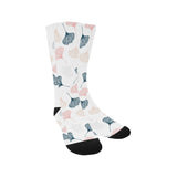 Black Gray Cream coral ginkgo leaves pattern Crew Socks