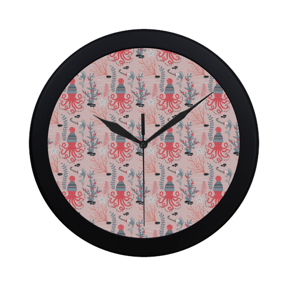 Octopus winter hat garland Fish candy Seaweed Cora Elegant Black Wall Clock
