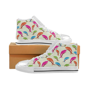 Colorful Chameleon lizard pattern Women's High Top Canvas Shoes White
