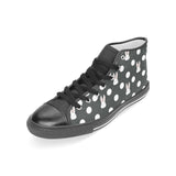 Cute white rabbit polka dots black background Women's High Top Canvas Shoes Black