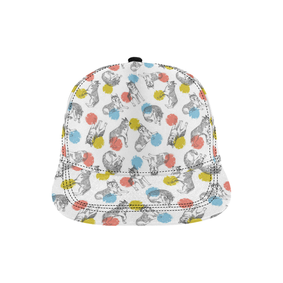 Siberian husky and colorful circle pattern All Over Print Snapback Cap