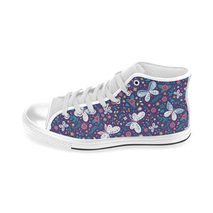 Colorful butterfly flower pattern.eps Men's High Top Canvas Shoes White