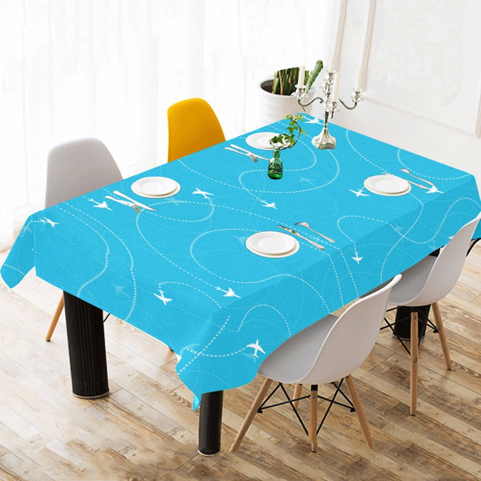 Airplane destinations blue background Tablecloth