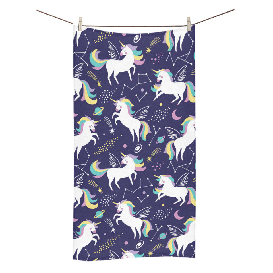 Hand drawn cute unicorn star planet Bath Towel