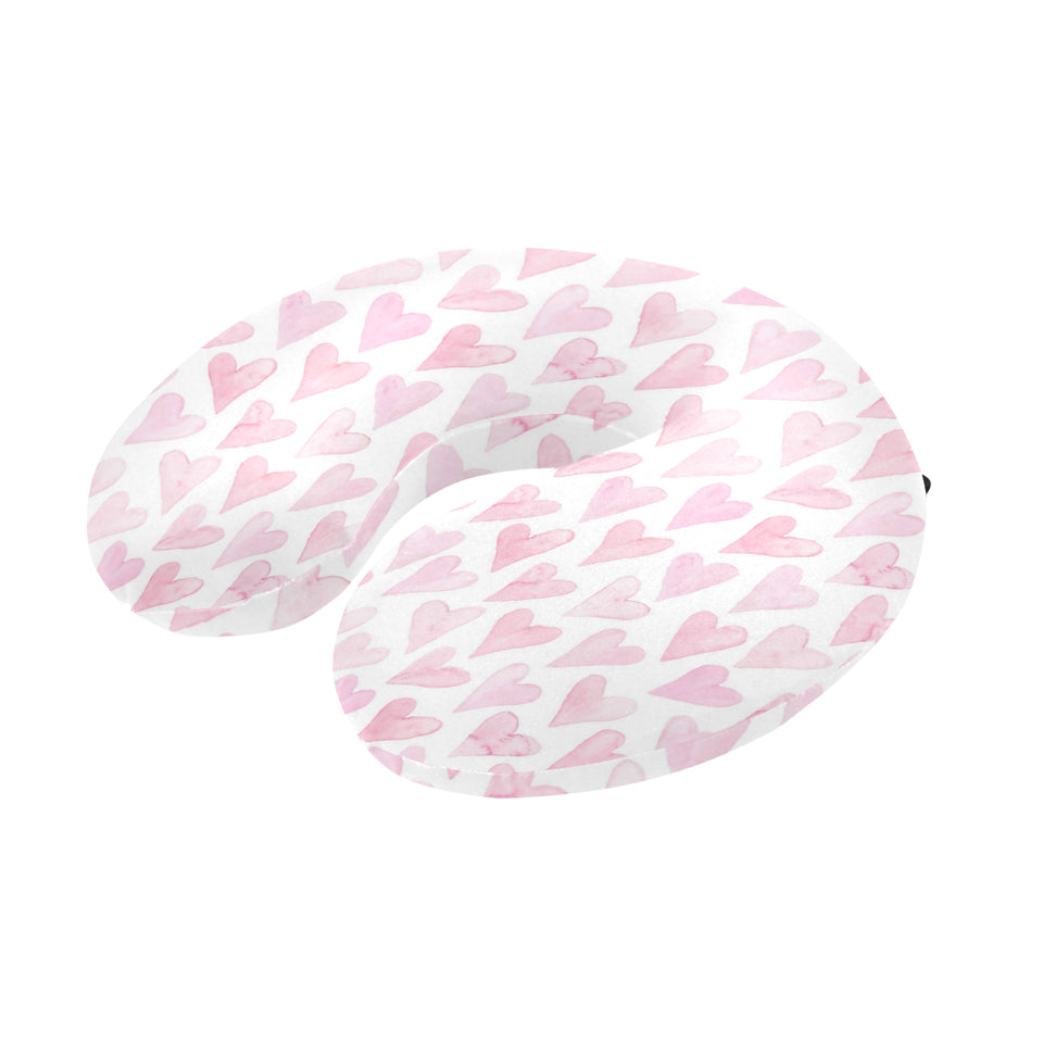 Watercolor pink heart pattern U-Shaped Travel Neck Pillow