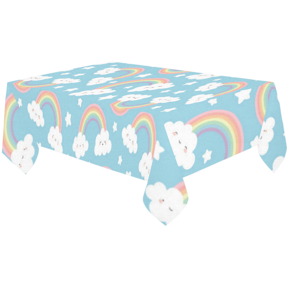 Cute rainbow clound star pattern blue background Tablecloth