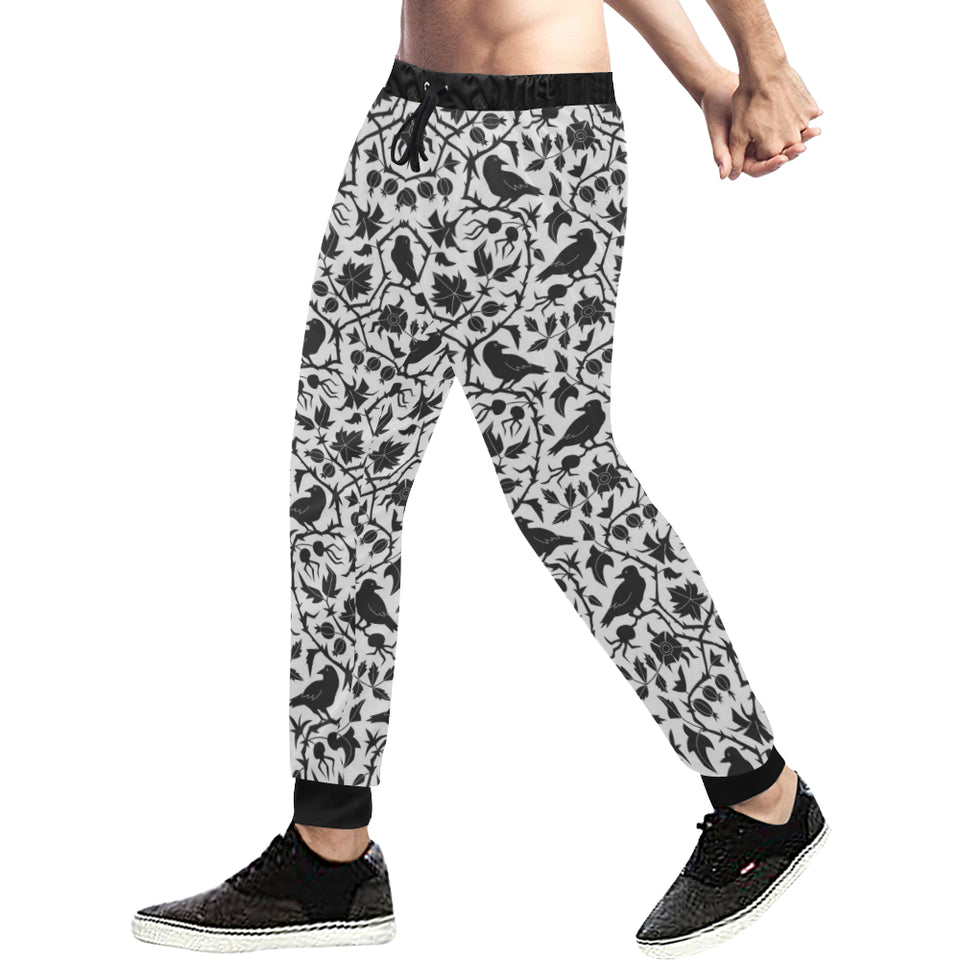 Crow dark floral pattern Unisex Casual Sweatpants