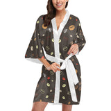 Coffee bean leave pattern Women's Short Kimono Robe