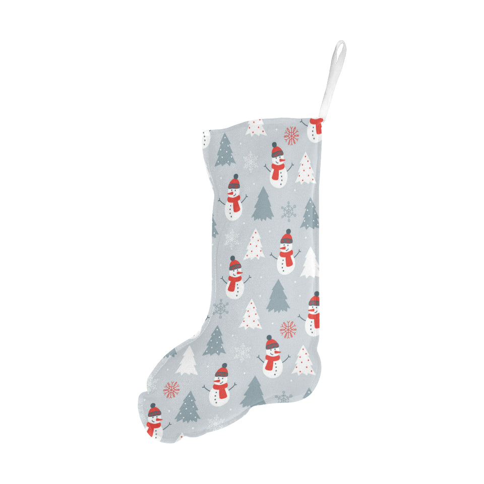 Snowman christmas tree snow gray background Christmas Stocking