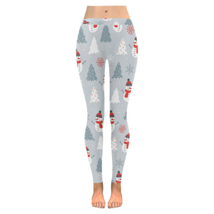 Snowman christmas  tree snow gray background Women's Legging Fulfilled In US