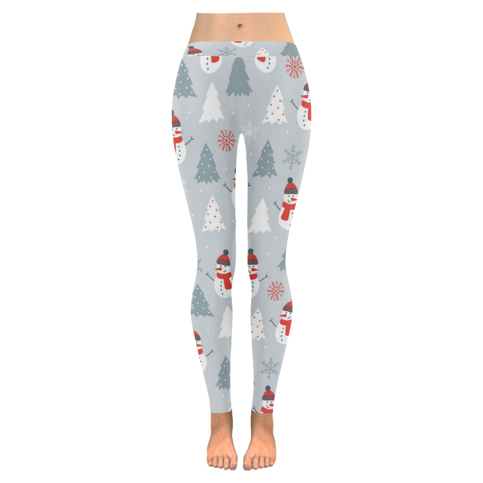 Snowman christmas  tree snow gray background Women's Legging Fulfilled In US