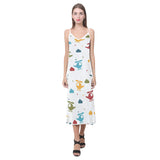 Colorful helicopter pattern V-Neck Open Fork Long Dress