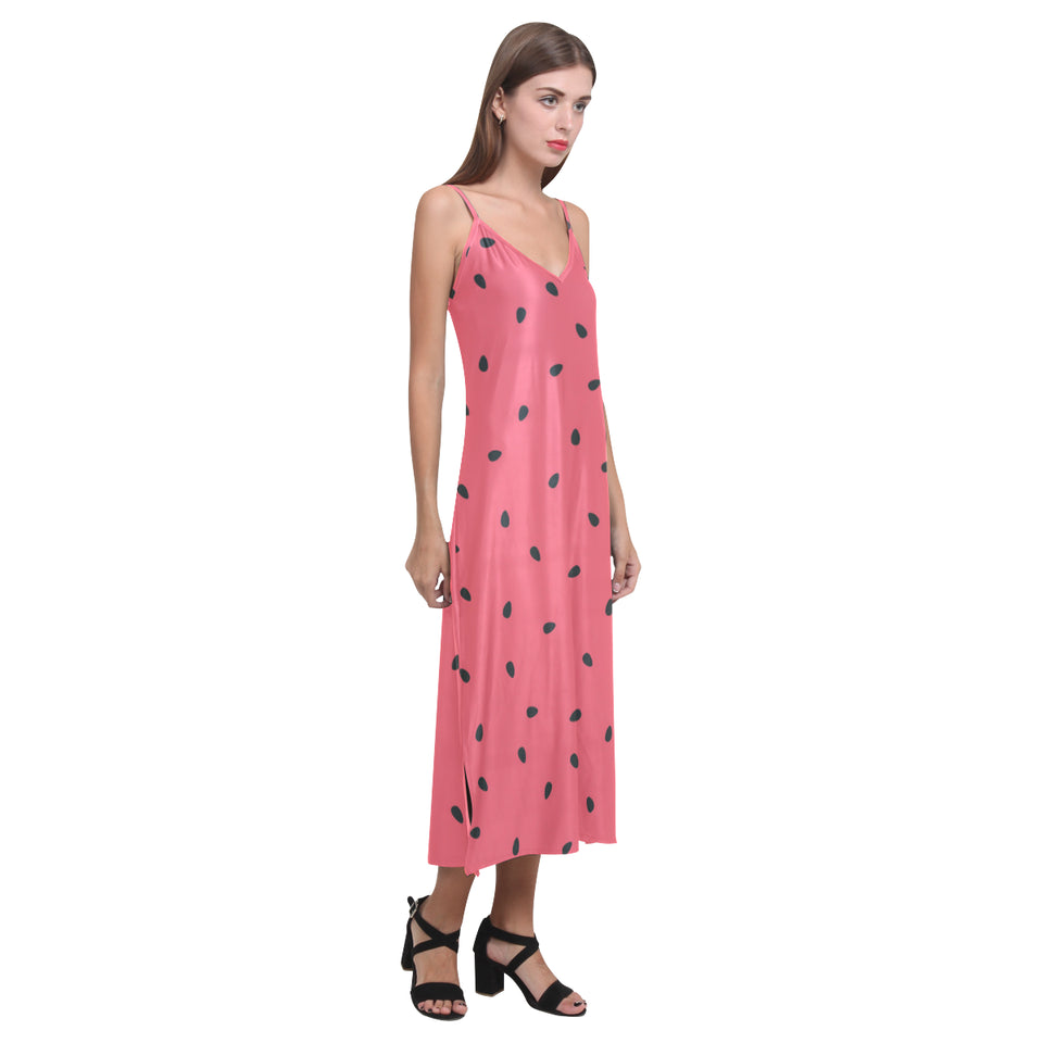 watermelon texture background V-Neck Open Fork Long Dress