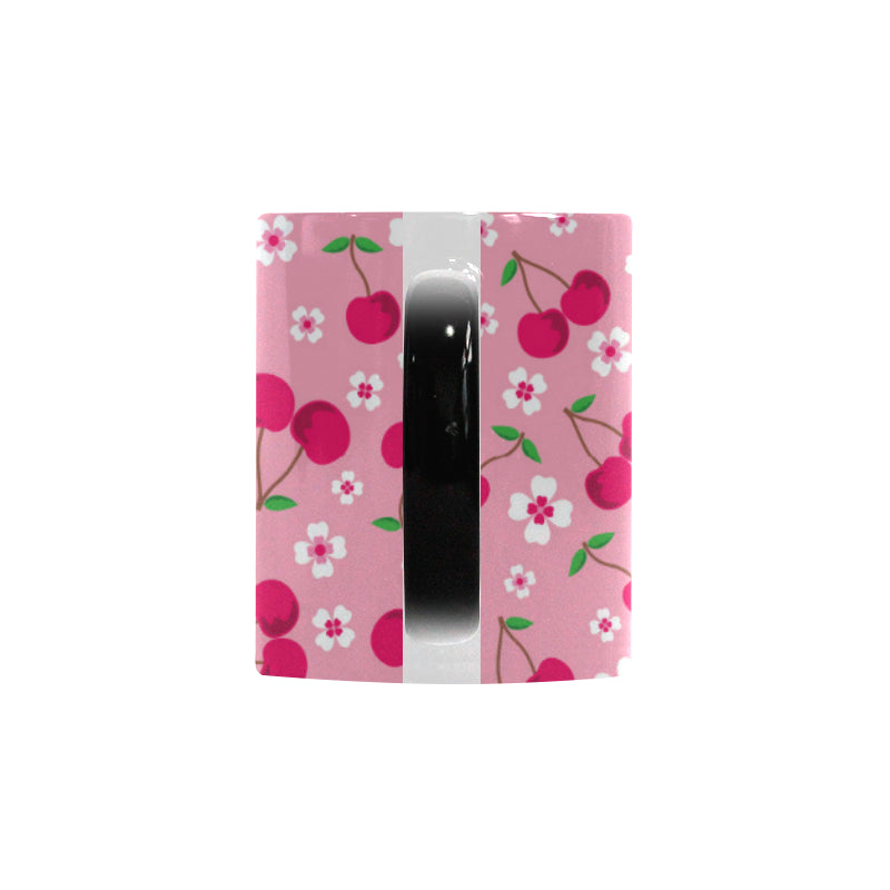 cherry flower pattern pink background Morphing Mug Heat Changing Mug