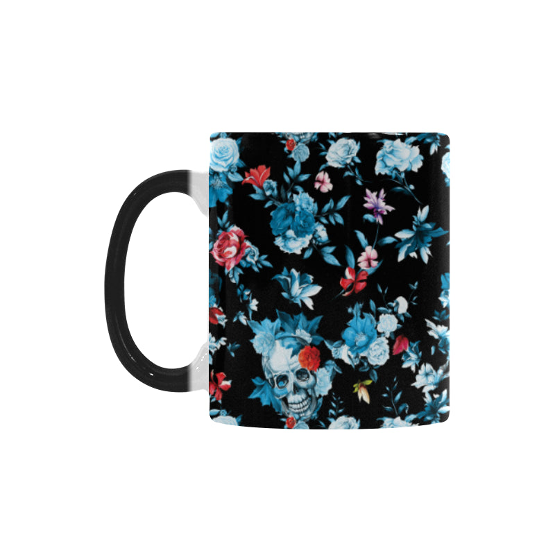 Skull flower roses leave pattern Morphing Mug Heat Changing Mug