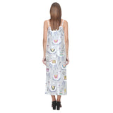Cute Llama Alpaca pattern V-Neck Open Fork Long Dress
