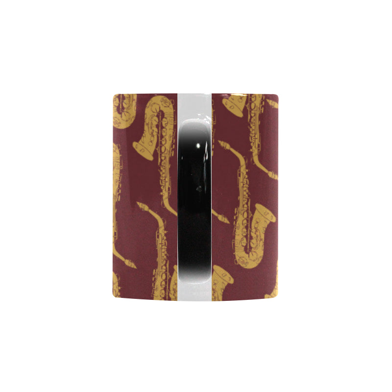 Hand drawn gold saxophone red background Morphing Mug Heat Changing Mug