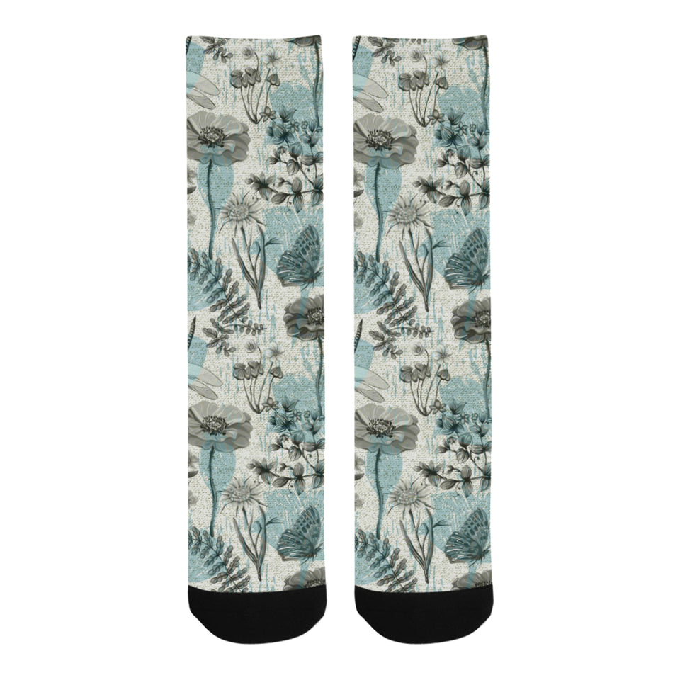 Dragonfly Butterfly Plants insect flower vintage s Crew Socks