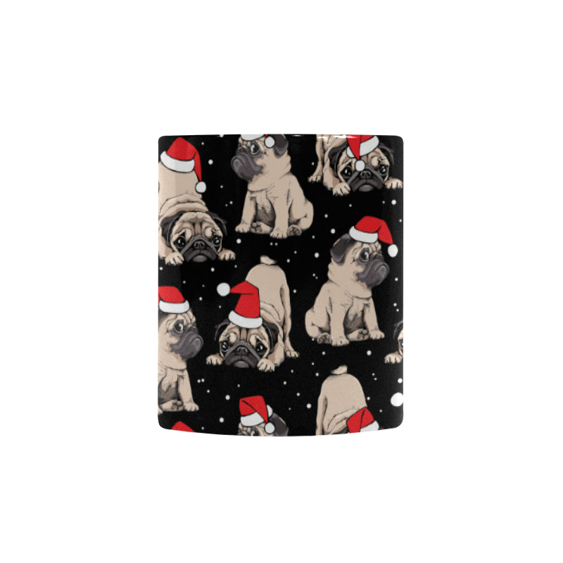 Christmas Pugs Santa_s red cap pattern Morphing Mug Heat Changing Mug