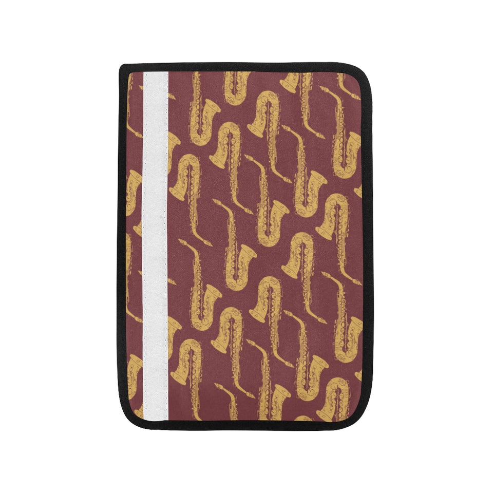 Hand drawn gold saxophone red background Car Seat Belt Cover