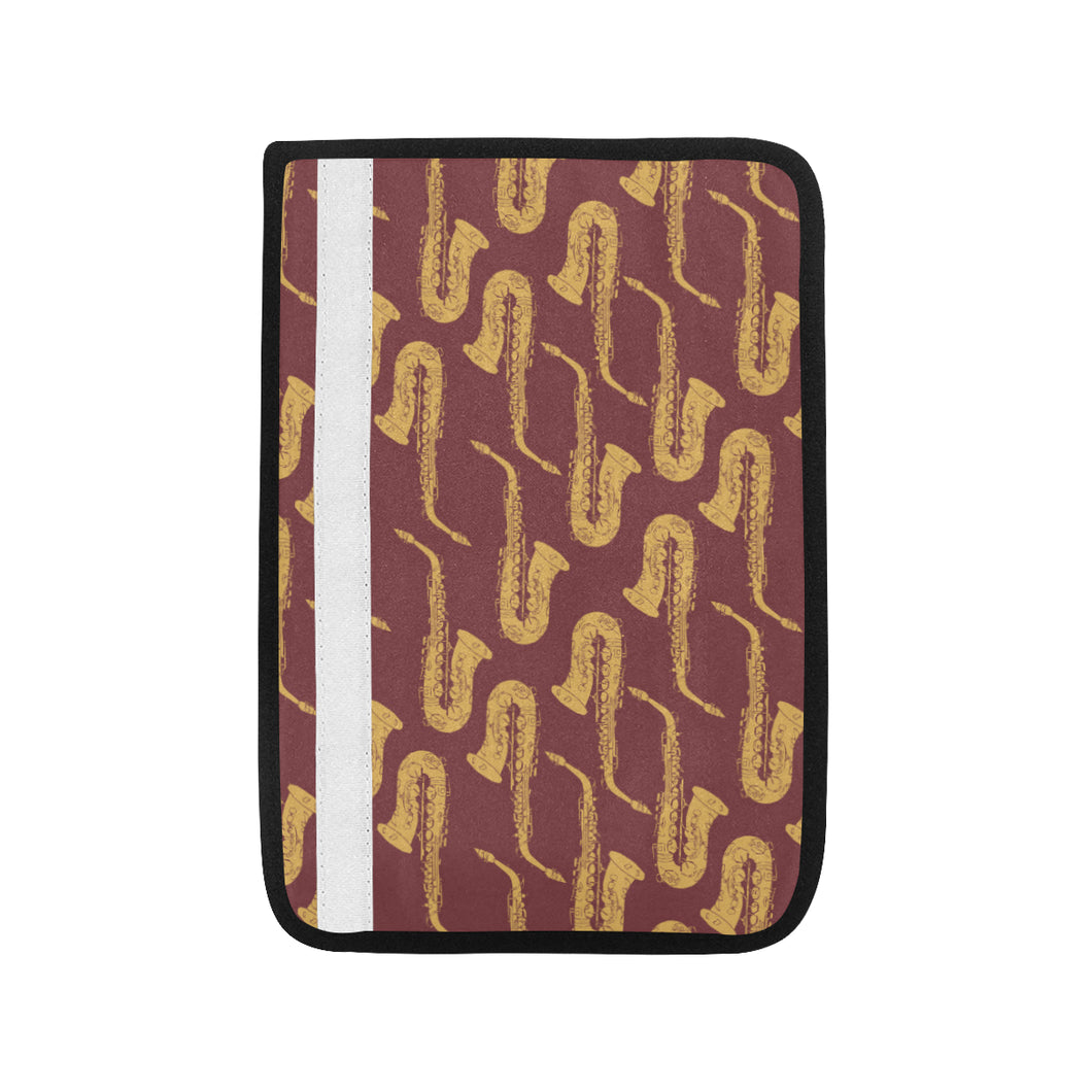 Hand drawn gold saxophone red background Car Seat Belt Cover
