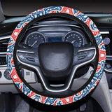 Blue Red Eiffel Tower Pattern Print Design 02 Car Steering Wheel Cover