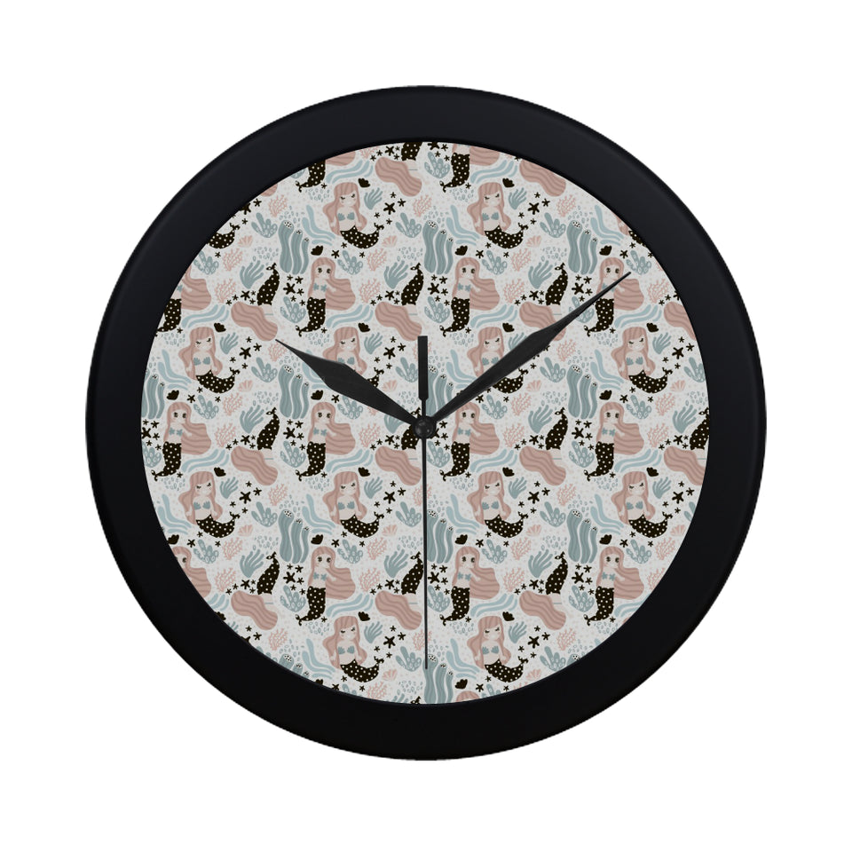 cute mermaid pattern Elegant Black Wall Clock