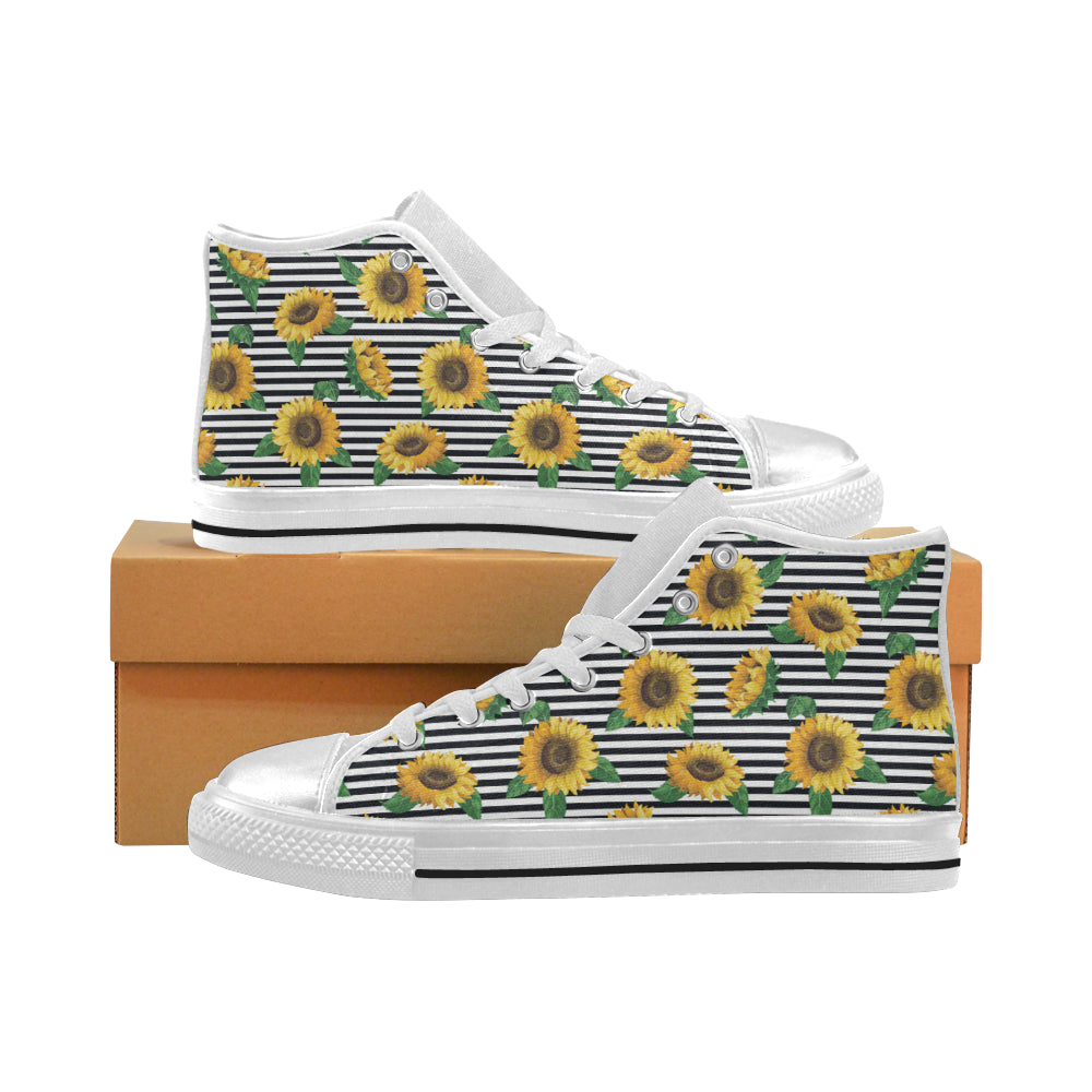 sunflowers ribbon background Women's High Top Canvas Shoes White