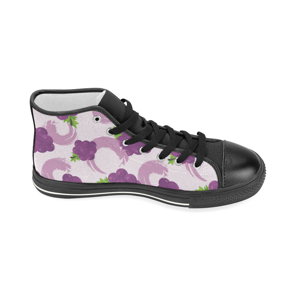 Cute Grape pattern Women's High Top Canvas Shoes Black