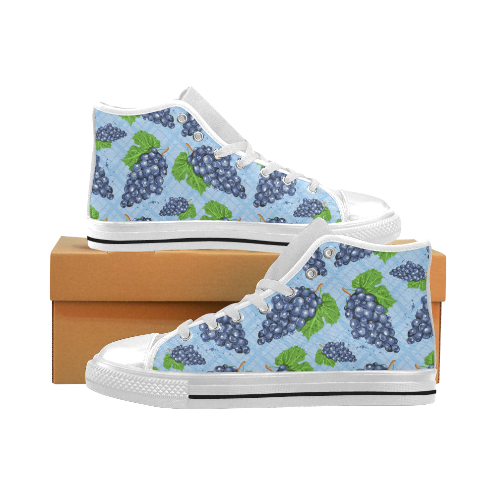 Watercolor grape pattern Men's High Top Canvas Shoes White
