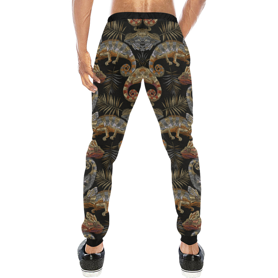 Chameleon lizard tropical leaves palm tree Unisex Casual Sweatpants