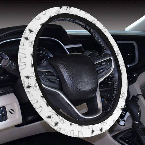 Bull Terrier Pattern Print Design 02 Car Steering Wheel Cover