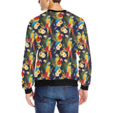 Colorful parrot flower pattern Men's Crew Neck Sweatshirt