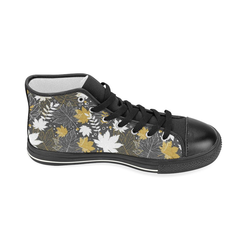 Beautiful gold autumn maple leaf pattern Women's High Top Canvas Shoes Black