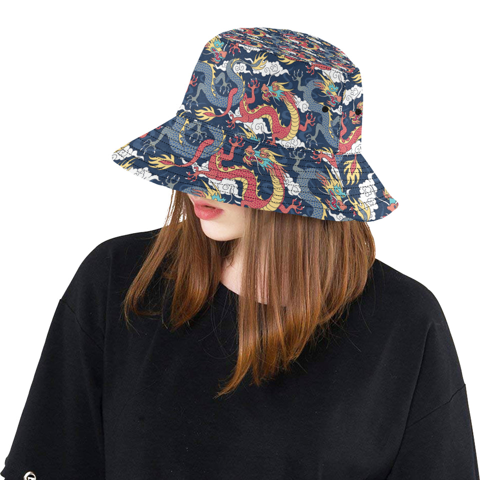 Blue red dragon cloud pattern Unisex Bucket Hat