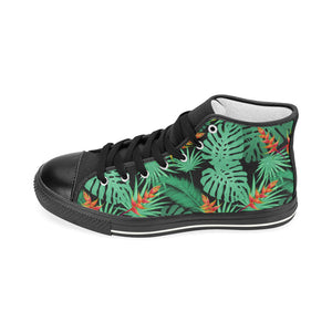 heliconia flower palm monstera leaves black backgr Women's High Top Canvas Shoes Black