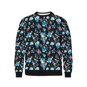 Skull flower roses leave pattern Men's Crew Neck Sweatshirt