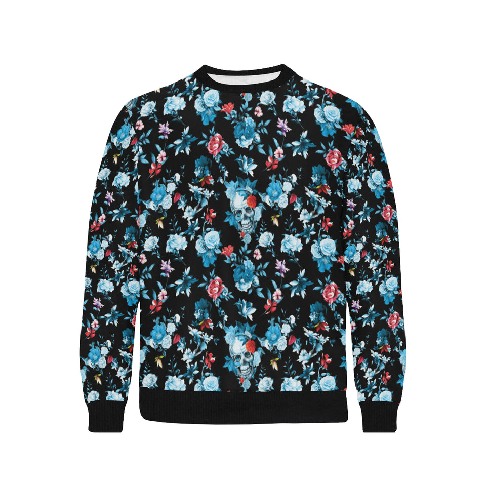 Skull flower roses leave pattern Men's Crew Neck Sweatshirt