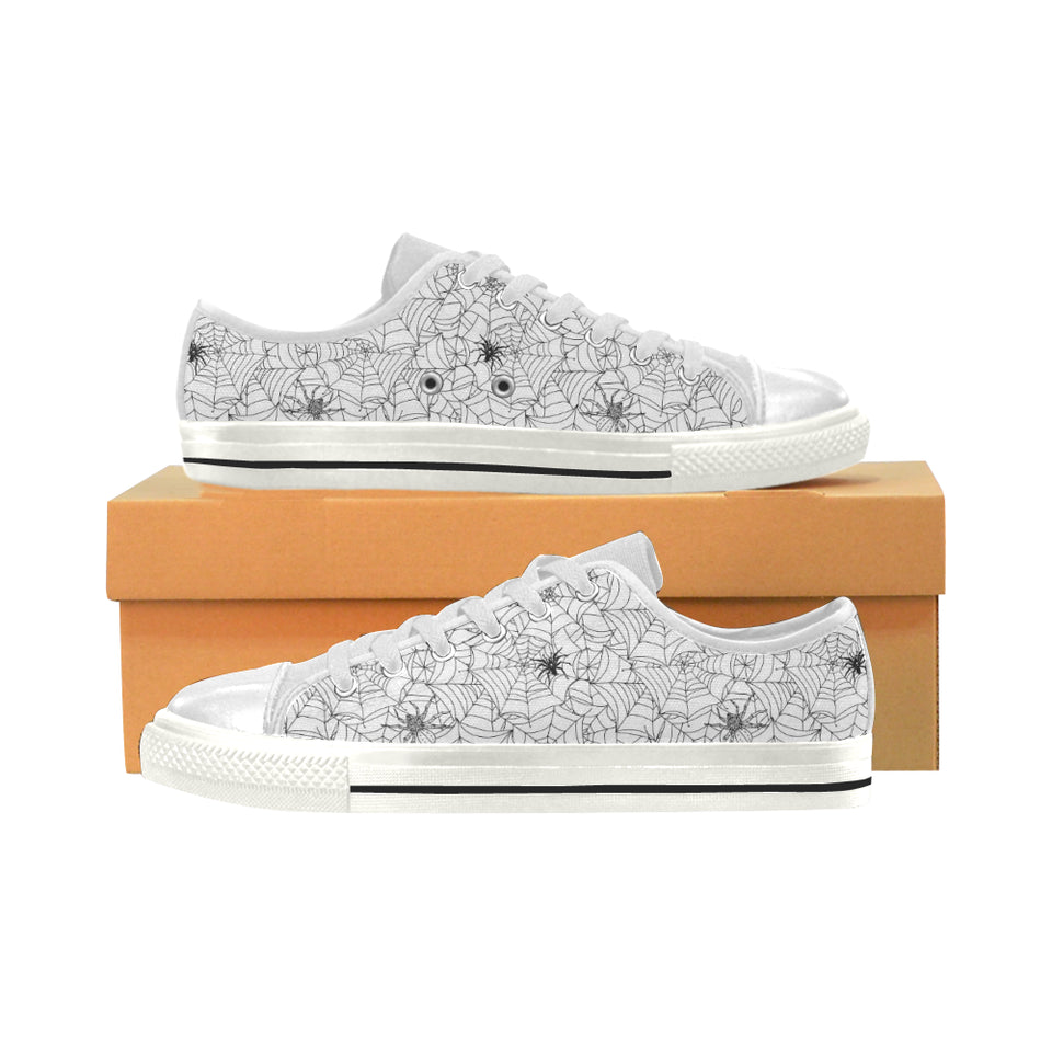 Spider web cobweb pattern Women's Low Top Canvas Shoes White