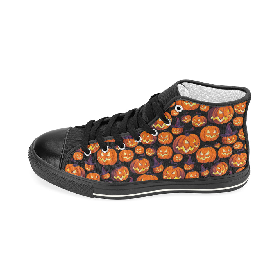 Halloween Pumpkin pattern Women's High Top Canvas Shoes Black
