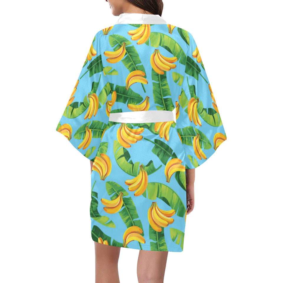 banana leaves banana design pattern Women's Short Kimono Robe