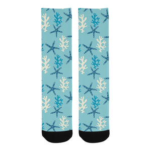 Blue starfish coral reef pattern Crew Socks