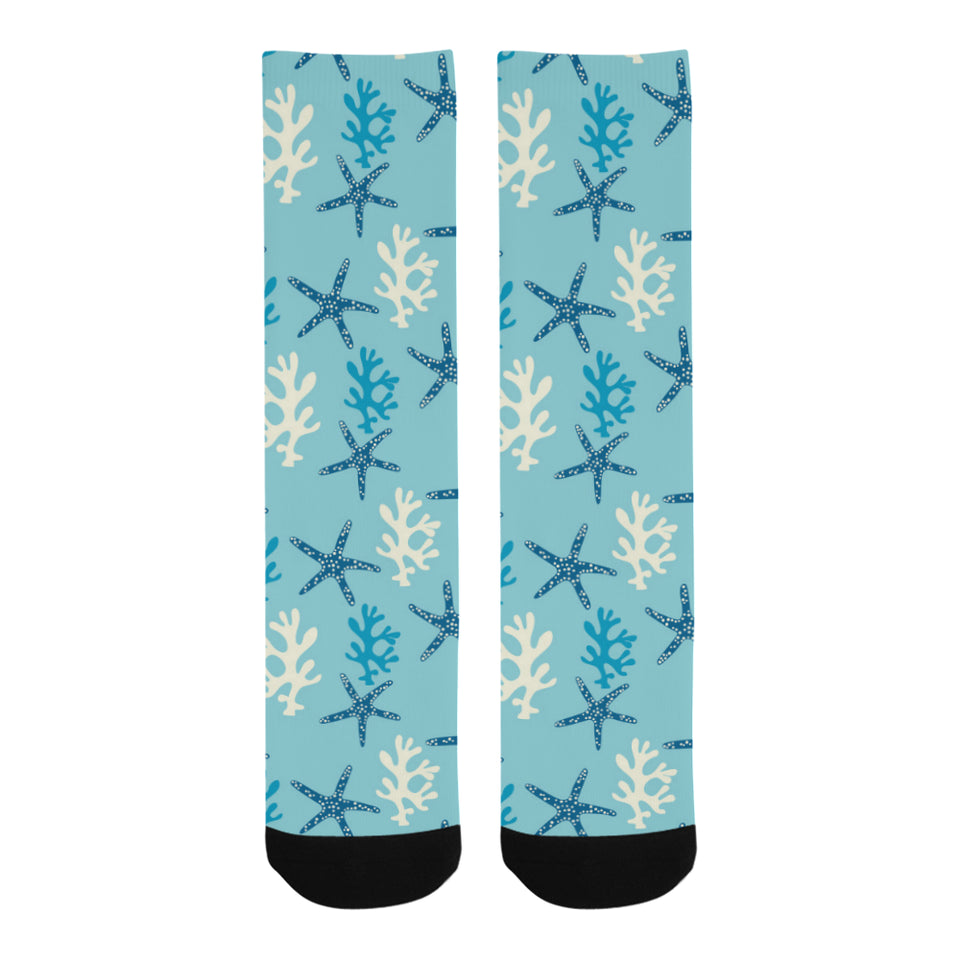 Blue starfish coral reef pattern Crew Socks