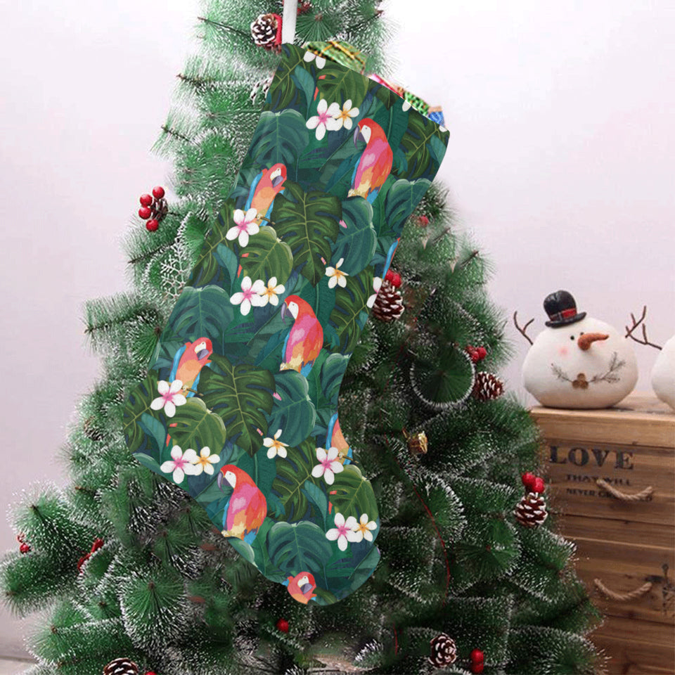 Parrot Palm tree leaves flower hibiscus pattern Christmas Stocking