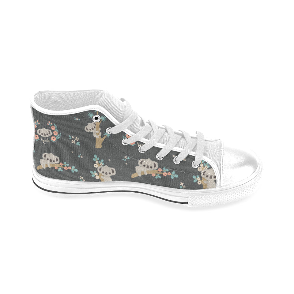 Cute koala pattern Men's High Top Canvas Shoes White