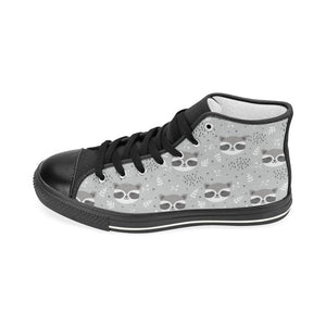Cute raccoons leaves dot Women's High Top Canvas Shoes Black