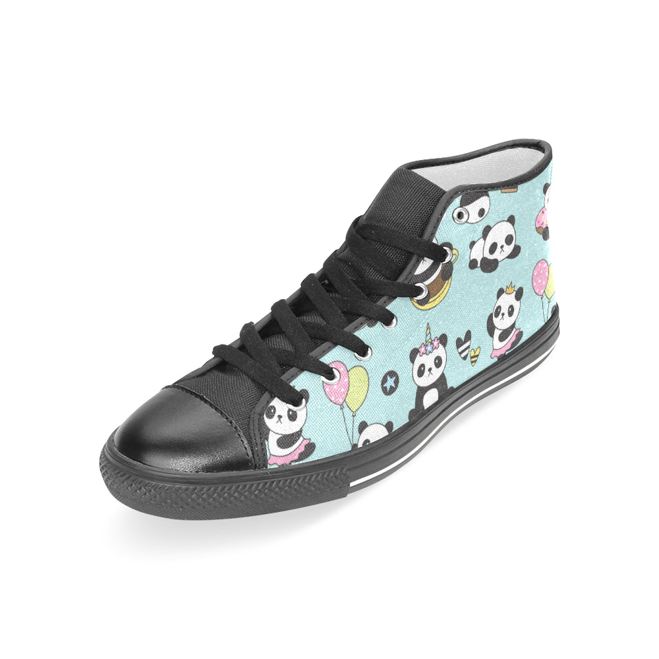 Cute baby panda pattern Women's High Top Canvas Shoes Black