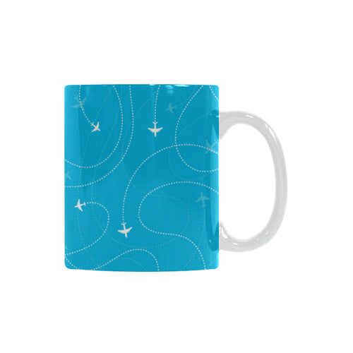 Airplane destinations blue background Classical White Mug (Fulfilled In US)