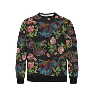 Dragons flower pattern Men's Crew Neck Sweatshirt
